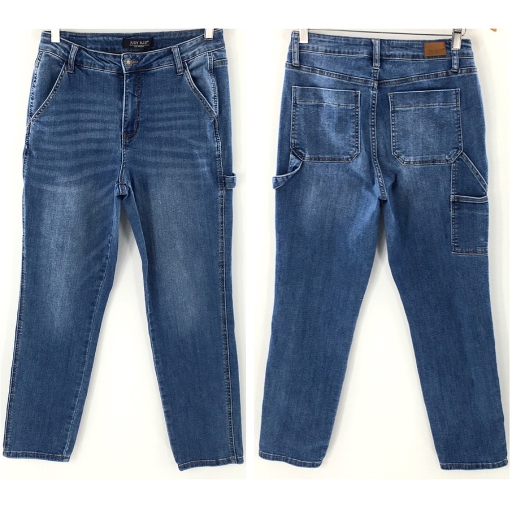 Judy Blue Carpenter Jeans Blue High Rise Slim Fit Medium Wash Stretch Sz 5 / 27